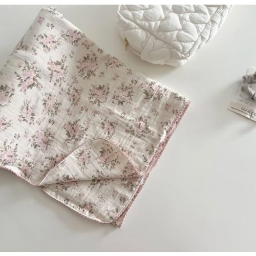 BuLuTu Muslin Baby Blankets for Toddlers Girls Boys, Soft Lightweight Large Crib Blanket 100% Cotton Muslin Baby Quilt for Toddler Bed/Crib/Cot, Floral Print, 47"x51"