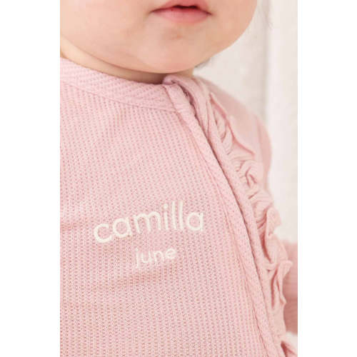 Embroidered Bamboo Waffle Zipper Ruffle Footies in In Bloom | Caden Lane
