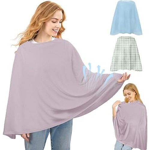 Basumee Nursing Cover for Breastfeeding Breathable Mesh 360 Full Privacy Nursing Wrap Multi-Use Breast Feeding Covers for Women Moms Feeding Essentials, Lavender, 1 Pack