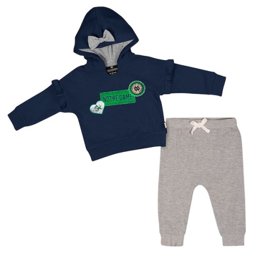 Notre Dame Fighting Irish Colosseum Girls Infant Patches Fleece Pullover Hoodie and Pants Set - Navy
