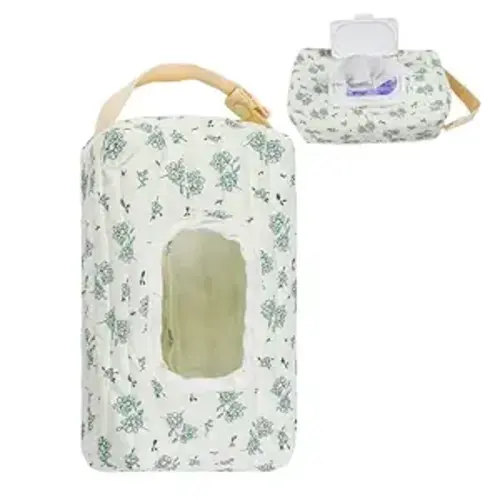 Quilted Baby Wipe Holder Floral Diaper Pouch Portable Quilted Wipes Bag for Car, Stroller (Floral Leaves)