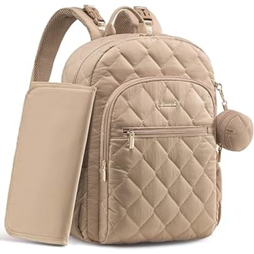 LOVEVOOK Diaper Bag Backpack,Puffer Quilted Baby Diaper Bag with Insulated Pockets,Travel Diaper Backpack for Boys Girls with Changing Pad,Water-Resistant Baby Bag for Mom Dad,Khaki