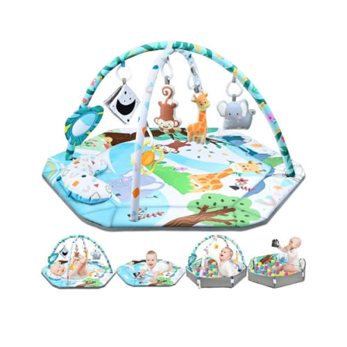 Baby Gym Play Mat, 8-in-1 Tummy Time Mat & Ball Pit with 6 Toys, Washable Baby Activity Play Mat for Visual, Hearing, Sensory, Motor Development, Baby Toys Gift for Toddler Infant 0-3-6-9-12 Months