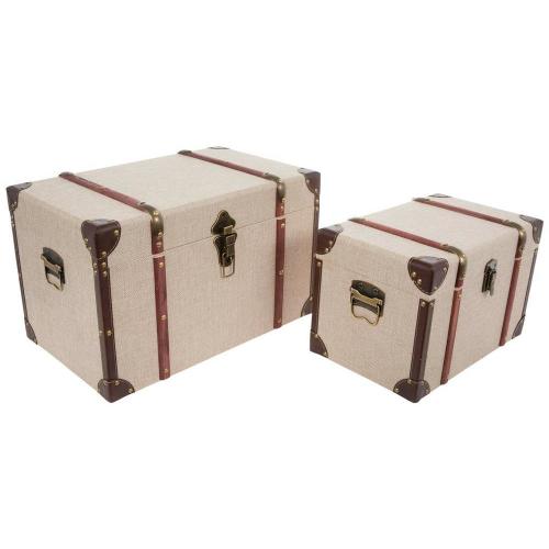 Vintage Tweed Wood Trunk Set