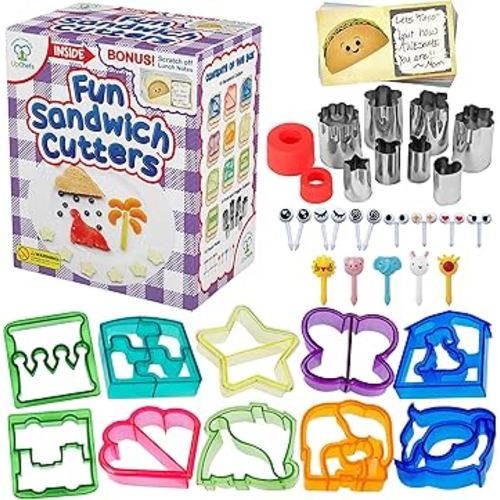 Sandwich Cutters for kids - Create Healthy School Lunches in Minutes with These Fun Bento Lunch Box Accessories – Includes Fruit and Vegetable cookie cutters – Food Picks Plus Scratch Notes