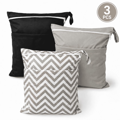Kabuer, Wet Dry Bags for Cloth Diapers Travel, 3 Pack, Gray