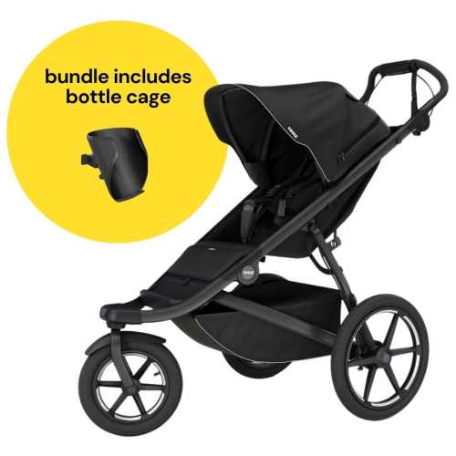 Thule Urban Glide 3 Single Jogging Stroller with NON-Magnetic Buckle + Bottle Cage Bundle - Black