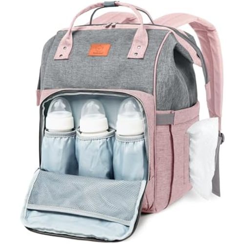 KeaBabies Baby Diaper Bag Backpack, Baby Bag for Boys, Girls (Pink Gray)