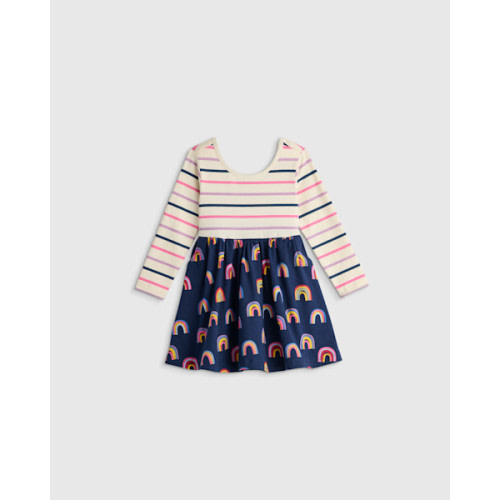 Organic Cotton Long Sleeve Skater Dress - Baby Girl in Blue Poppy Floral