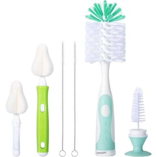 Baby Bottle Brush Kit with Suction Base, Hidden Cleaner & Sponge, Green