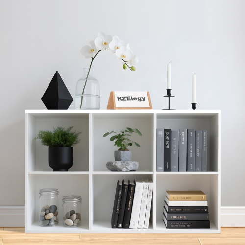 White Bookshelf 6-Cube Storage Organizer Open Bookcase,Toy & Display Storage Organizer Shelf for Home and Office,11in Cube (1PS)