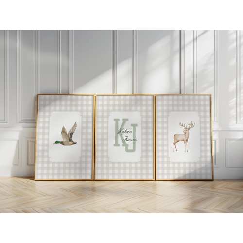 Personalized Country Cottage Woodland Boy Room Wall Art Duck Deer Hunting Theme Nursery Wall Decor Brown Vintage Farmhouse Baby Shower Gift