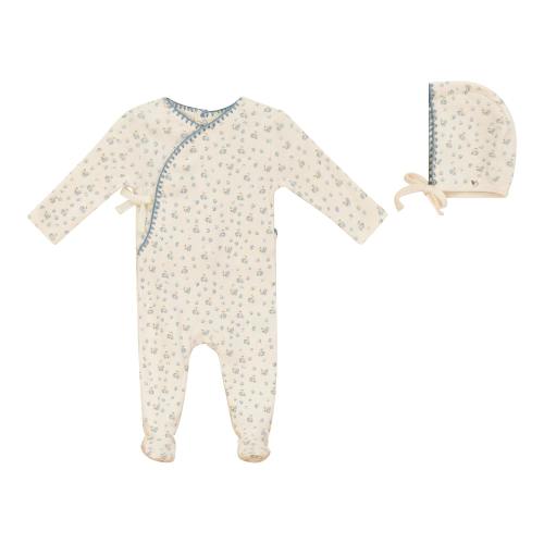 Floral Ribbed Wrap Romper and Hat Two Piece Set