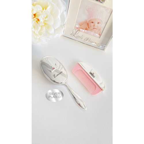 Custom Silver-Plated Baby Brush and Comb Set: Soft-Bristle Brush and Gentle Detangling Comb for Delicate Hair, Ideal Gift for Baby