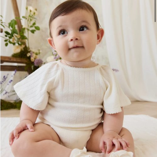 Organic Cotton Josephine Playsuit - Sweet Heart Pointelle Parchment – Jamie Kay USA