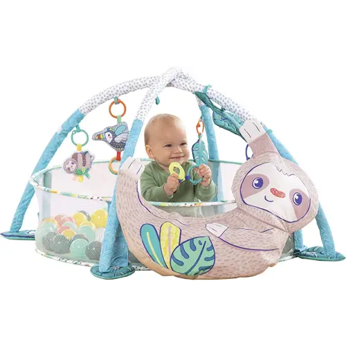 Infantino 4-in-1 Sloth Jumbo Baby Activity Gym & Ball Pit - Combination Baby Activity Gym and Ball Pit for Sensory Exploration and Motor Skill Development, for Newborns, Babies and Toddlers