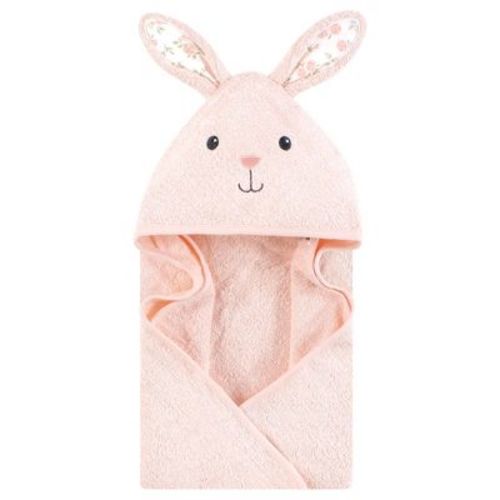 Hudson Baby Infant Girl Cotton Poly Animal Face Hooded Towel, Rosie Bunny, One Size