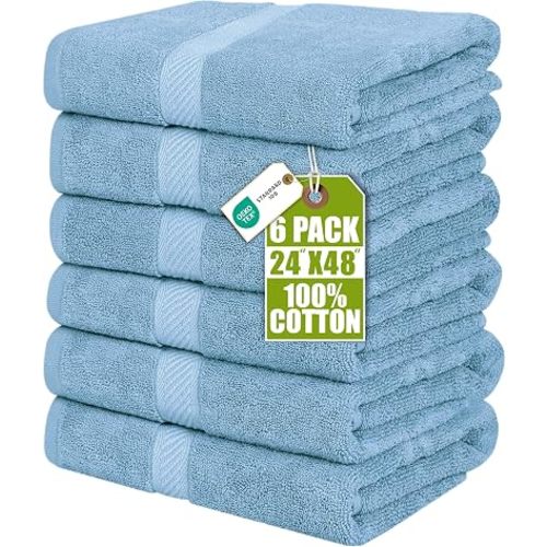 Utopia Towels 6 Pack Medium Bath Towels, 24x48 in, 500 GSM Cotton, Sky Blue