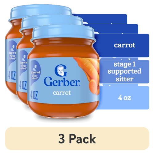 (3 pack) Gerber 1st Foods Natural for Baby Baby Food, Carrot, 4 oz Jar