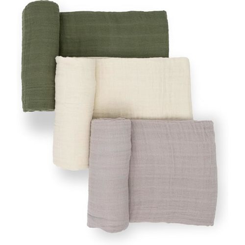 Little Unicorn Muslin Swaddle Blanket for Newborns & Infants | Soft & Breathable Fabric | Set of 3 Baby Blankets for Swaddling, Nursing, Shower Gifts (Fern 2)