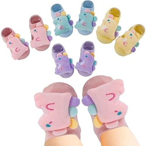 4/6 Pairs Baby Fuzzy Socks Cute Rabbit Dinosaur Baby Girl Socks Non Slip Grip Winter Warm Sock Newborn Infant Toddler