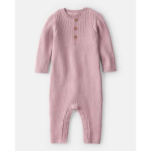 Baby Girl Ribbed Cotton Jumpsuit - Pink - Carter's | Carter's