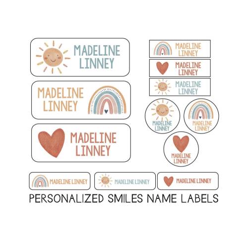 Name Labels Variety Pack | Rainbow Hearts Name Labels | Skinny Labels, Iron on Labels, Waterproof Decals for School, Daycare and Camp