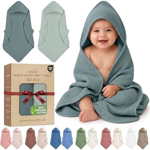100% Organic Cotton 2 PK Muslin Baby Hooded Towels Newborn 81x81cm