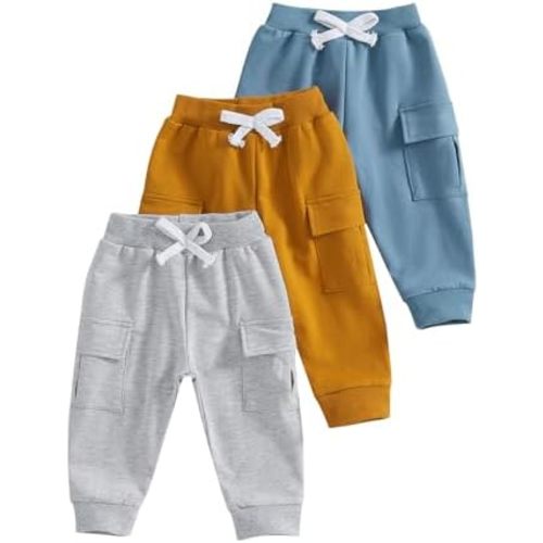 DuAnyozu Toddler Baby Boys Sweatpants 3 Pack Solid Color Elastic Waist Trousers Bottoms Casual Pants Long Pants