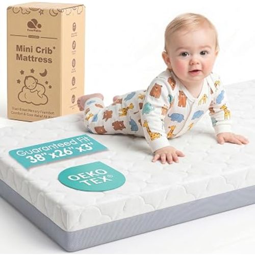 Pack and Play Mattress, Dual Sided Memory Foam 38x26x3 Inch, Gray