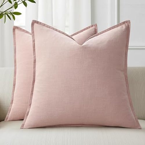 decorUhome Fall Pink Linen Throw Pillow Covers 20x20 Set of 2