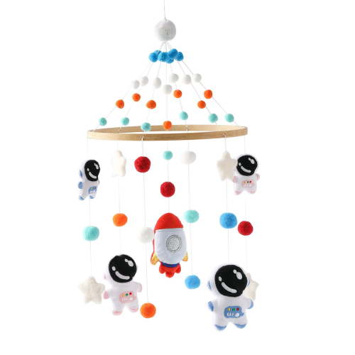 Baby Astronaut Bed Bell, Wooden Hanging Mobile Toy for Nursery, Crib, Car, and Home Décor, Calming and Fun for Infants