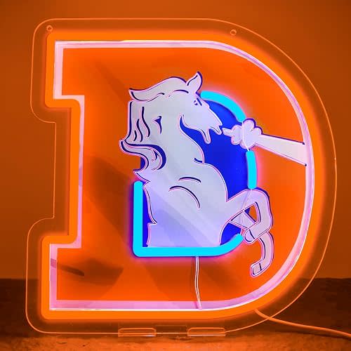 Broncos Football Neon Signs Led Sign for Wall Decor Rugby Team Light Up Sign Suitable for Man Cave Office Bar Pub Wall Art Gifts for Teen Boys
