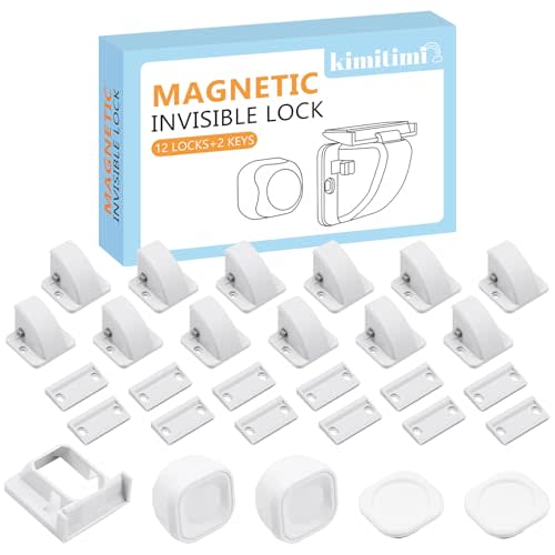 12 Pack Magnetic Cabinet Locks Baby Proofing - Child Safety Cabinet Latch Locks with Adhesive, No Drill or Tools Installation, for Cabinets Drawers Doors