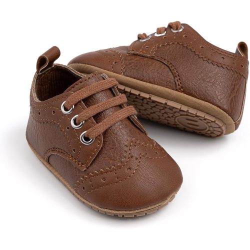 HsdsBebe Baby Boys Girls Oxford Shoes PU Leather Soft Rubber Sole Sneakers Anti-Slip Toddler Ankle Boots Infant Walking Shoes Moccasins(HM5171 Brown,1)