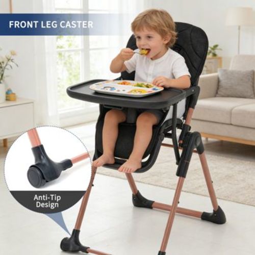 Foldable High Chair for Baby – Portable Travel High Chair 3-in-1 Adjustable Feeding Chair with Double Removable Trays, for 6-36 Months
