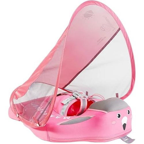 Mambobaby Baby Pool Float with Removable Sun Canopy - Non Inflatable Infant Swim Float with Anti-Flip Tail Design, Waterproof & Skin-Friendly Baby Float for Swimming (3-24 Months)