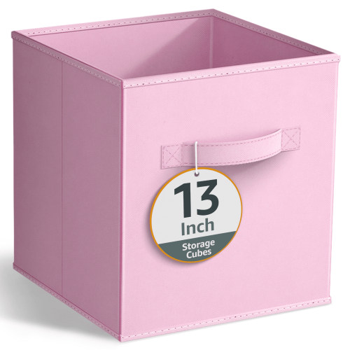 Sorbus Collapsible Fabric Cube Storage Bin (13" x 13"), Pastel Pink