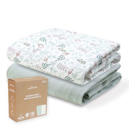 The Peanutshell Woodland Botanical, Solid Sage Organic Cotton Bassinet Sheets for Baby Boys and Girls, 2 Pack