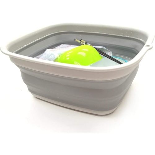 SAMMART 7.7L (2 Gallon) Collapsible Tub - Foldable Dish Tub - Portable Washing Basin - Space Saving Plastic Washtub (Grey, S)
