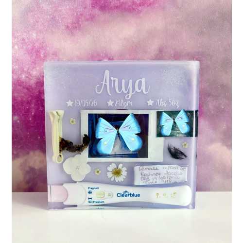Personalised Baby Keepsake Frame | Newborn Birth Details Memory Display | Handmade Resin Baby Gift | Pregnancy Test & Hospital Band Keepsake