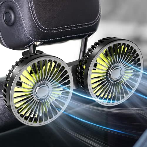 Dealswin Car Fan for Backseat kids, Dual Head USB Car Seat Fans, 360° Rotatable Strong Wind Rear Headrest CarFan for Baby, Air Circulation Fan with Adjustable Clip for Vehicles SUV RV