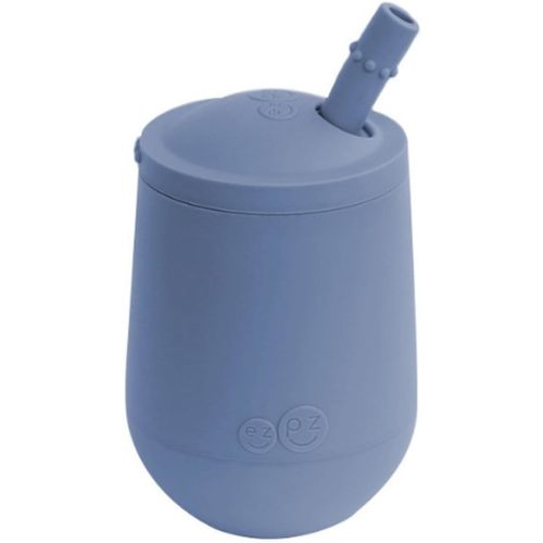 ezpz Mini Cup + Straw Training System (Indigo) - 9 Months+ - 100% Silicone Training Cup for Infants + Toddlers - Designed by a Pediatric Feeding Specialist