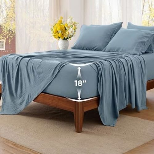 Bedsure Queen Bed Sheets Set - 6 Pieces Prewashed Ultra-Soft, Dusty Blue
