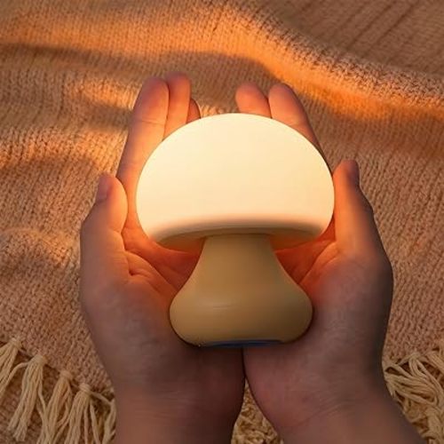 Vivilumens Mushroom Night Light for Kids - 3 Level Dimmable Touch Control, Auto-Off Timer, Baby Safe BPA-Free Silicone, Portable Cordless Night Lamp Halloween Gifts for Nursery Bedroom Decor Travel