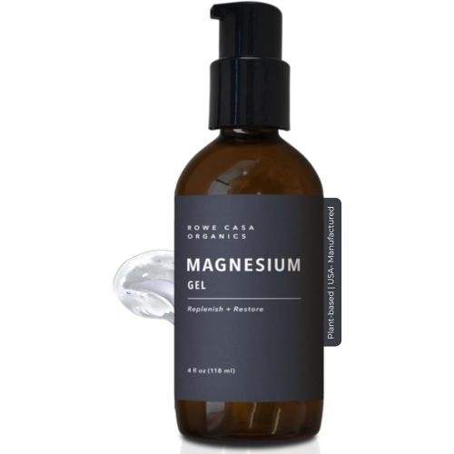 Rowe Casa Organics Magnesium Gel with Calming Essential Oils – Topical Magnesium Supplement to Promote Sleep, Soothe Aching Muscles – 4 Fl. Oz.