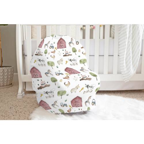 Farm Car Seat Cover, Barnyard nursery, Nursing Cover, New mom gift, Breast feeding cover, baby cover shopping cart, Farm baby gift - TheFarm