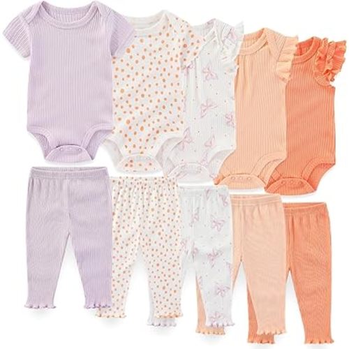 JELYLOVE Unisex Baby Boy Girl Bodysuits And Pants Sets 10 pack Cotton Casual New born Clothes Comfort Infant Outfit