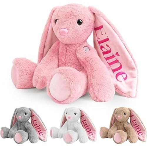 Personalized Bunny Stuffed Animal with Embroidered Name, Custom Baby Easter Plush Toys, 1+ Years Old Girls Gifts, Easter Birthday Gifts for Baby Girls Boys Toddlers Newborn