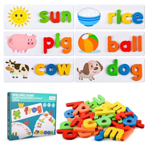 Dream Fun Toddlers Preschool Learning Educational Games, Alphabet Flashcards with Wooden Letter Puzzles